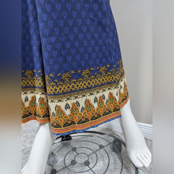 Farm Rio Blue Boho Print Jumpsuit Size Medium Stretchy Flare Leg One Piece - Picture 9 of 12